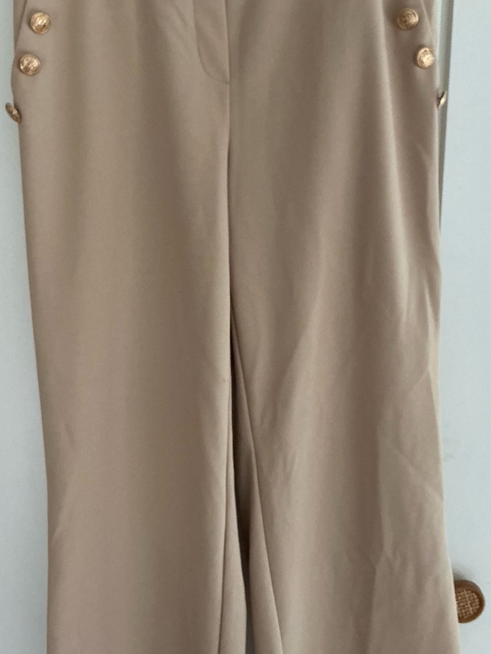 Jules & Leopold Beige Wide-Leg Pants with Gold Buttons